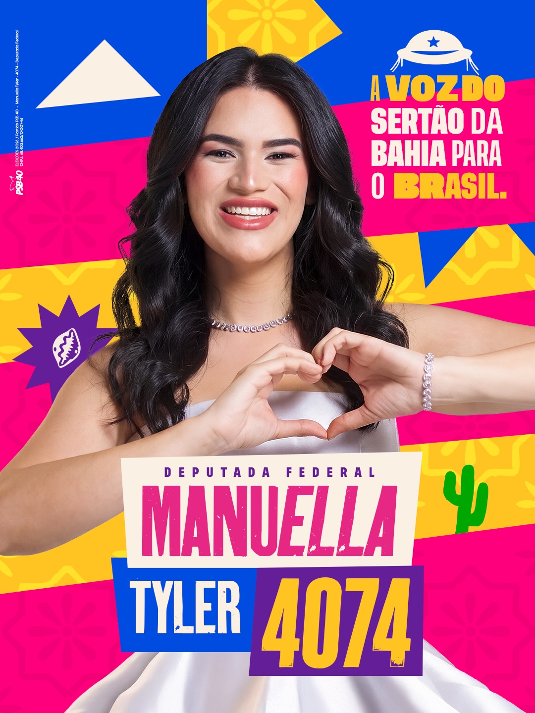 Arte oficial de Manuella Tyler 4074, candidata a deputada federal